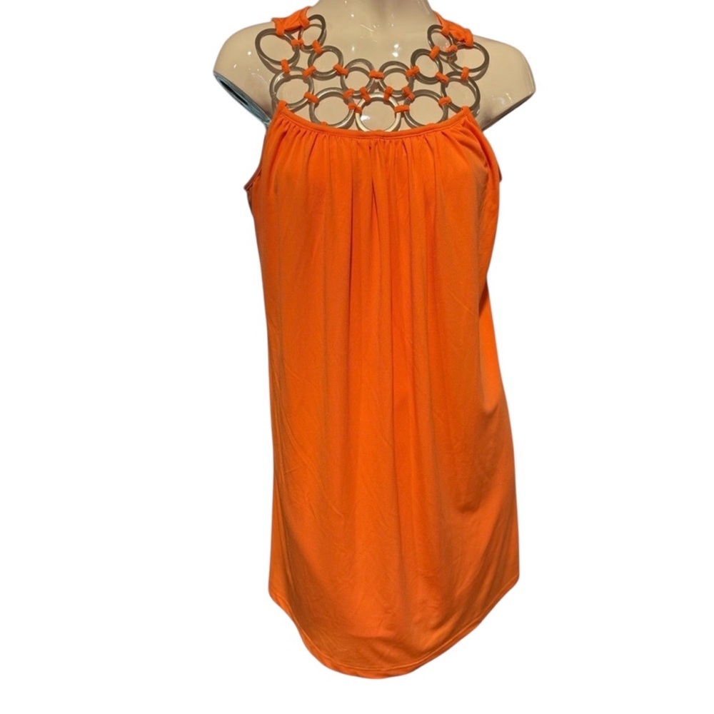 Boston Proper Orange Gold Ring Design Pullover Summer Dress size XS Knee length
